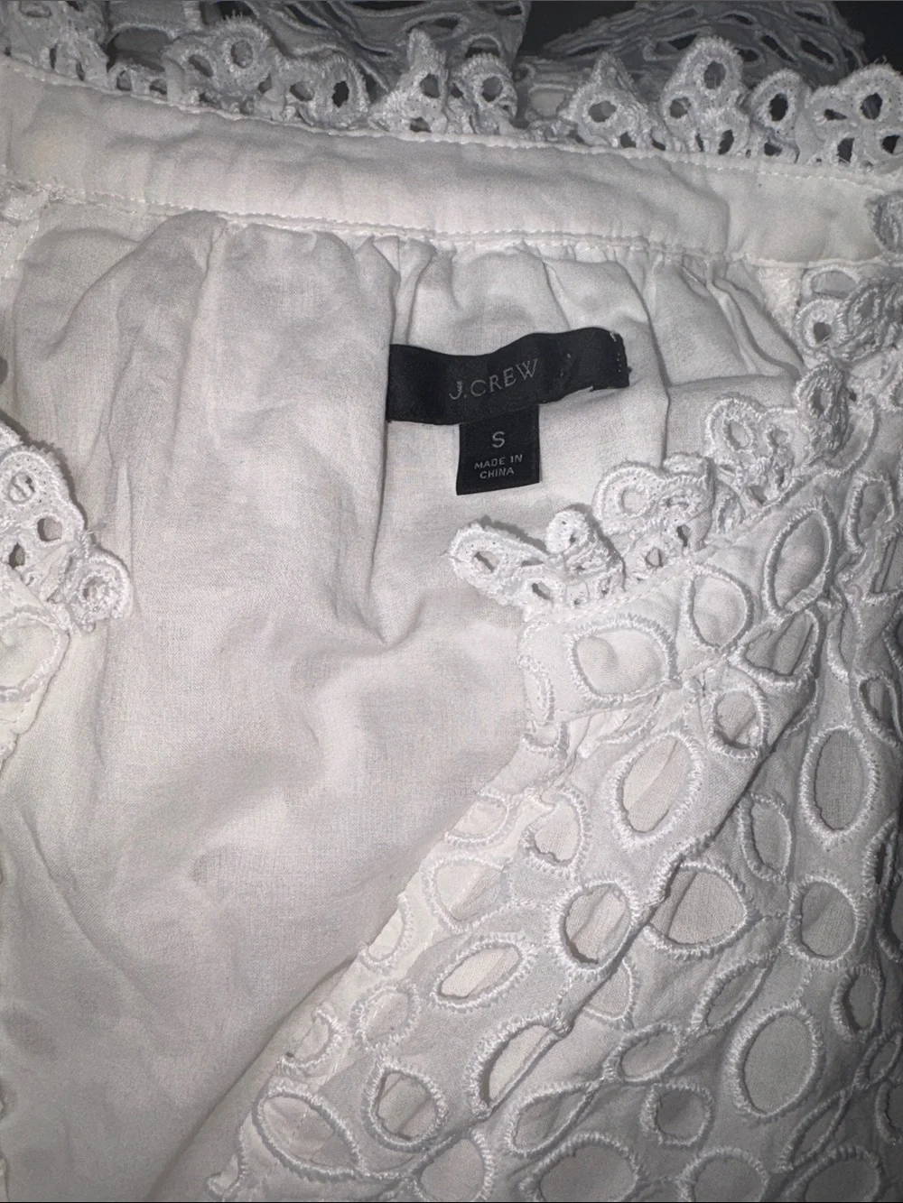 JCrew women’s White tiered popover embroidered eyelet V-Neck Dress size S